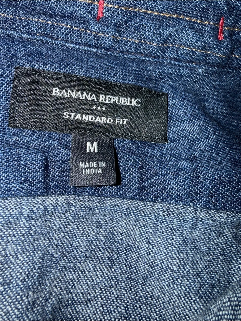 Banana Republic Standard Fit Denim Button-Down Shirt Med Dark Wash Cotton Hemp